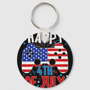 Happy 4th Of July Gaming Patriotic American Flag K Keychain