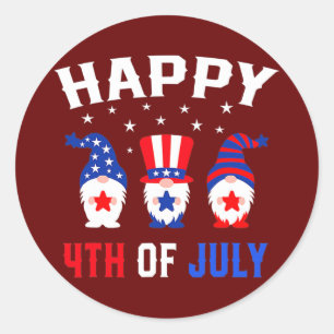 Happy 4th Of July Gnomes Patriotic American Flag Classic Round Sticker