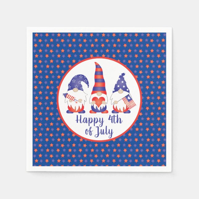 Happy 4th of July Gnomes Red White Blue Napkin (Front)