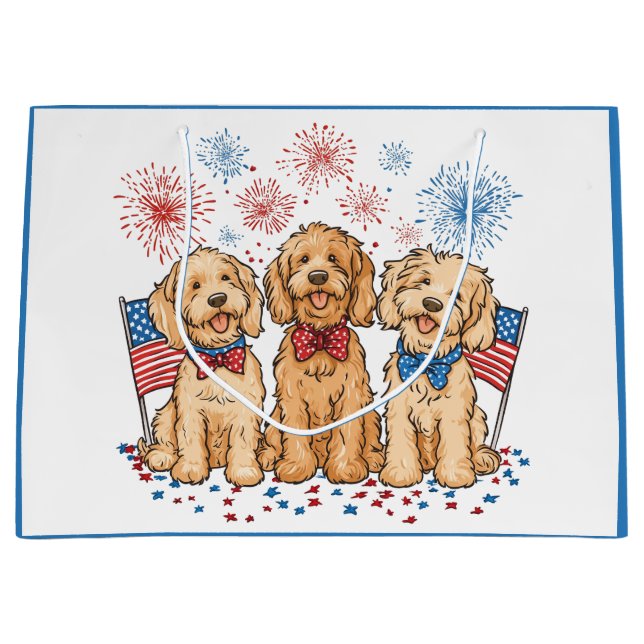 Happy 4th Of July Goldendoodle Dogs Fireworks Large Gift Bag (Front)