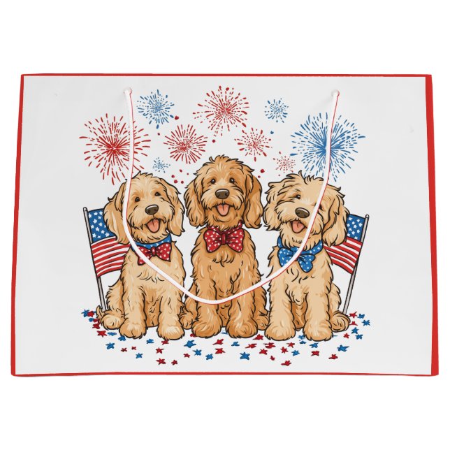 Happy 4th Of July Goldendoodle Dogs Fireworks Large Gift Bag (Front)