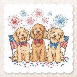 Happy 4th Of July Goldendoodle Dogs Fireworks Paper Coaster