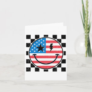 Happy 4th Of July Groovy Smile Face Red White Blue Card