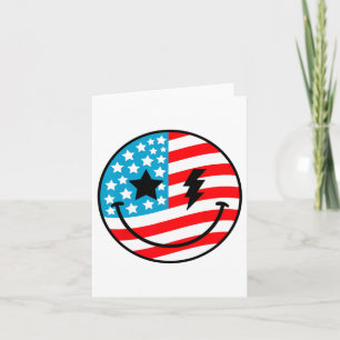Happy 4th Of July Groovy Smile Face Red White Blue Card