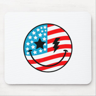 Happy 4th Of July Groovy Smile Face Red White Blue Mouse Pad