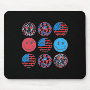 Happy 4th Of July Groovy Smile Face Red White Blue Mouse Pad
