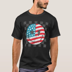 Happy 4th Of July Groovy Smile Face Red White Blue T-Shirt