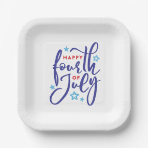 Happy 4th of July hand-created script w/stars Paper Plate