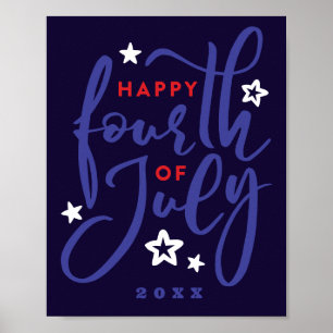 Happy 4th of July hand-created script w/stars Poster