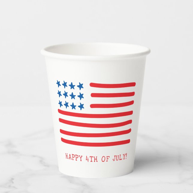 Happy 4th of July | Hand Drawn American Flag  Paper Cups (Front)