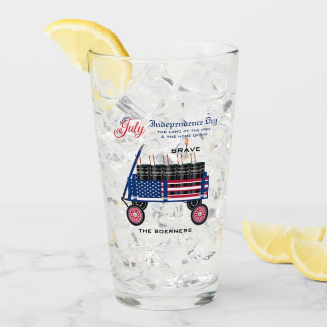 Happy 4th of July Independence Beer Soda Tea Glass (Front Ice)