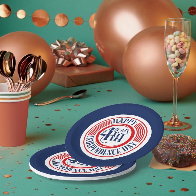 Happy 4th of July Independence Day Badge Design Paper Plate (Multi)