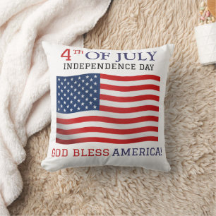 Happy 4th of July Independence Day Red White Blue Throw Pillow