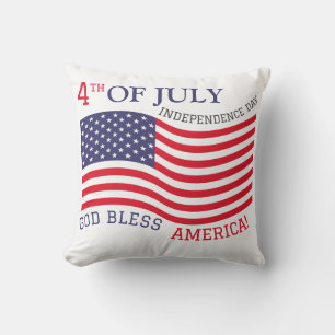 Happy 4th of July Independence Day Red White Blue Throw Pillow