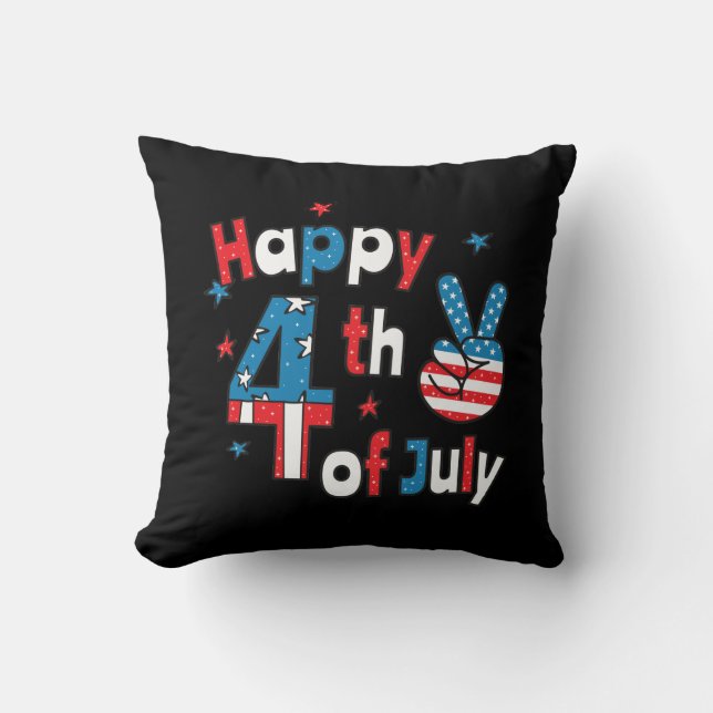 Happy 4th of July Independence Day Throw Pillow (Front)
