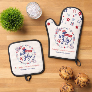 Happy 4th of July Marketing   Real Estate Business Oven Mitt & Pot Holder Set