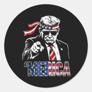 Happy 4th Of July Merica Trump American Flag Usa  Classic Round Sticker