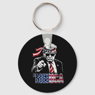 Happy 4th Of July Merica Trump American Flag Usa Keychain