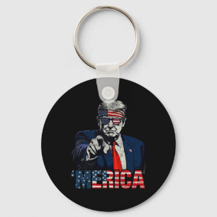 Happy 4th Of July merica Trump American Flag Usa Keychain