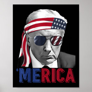 Happy 4th Of July Merica Trump American Flag Usa  Poster