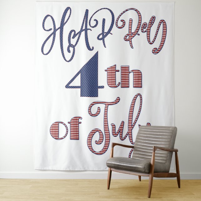 Happy 4th of July Party Decor Stars and Stripes Tapestry (In Situ)