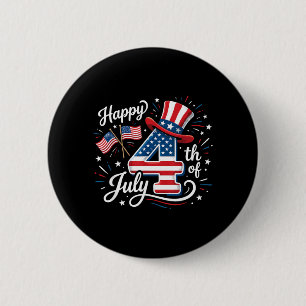 Happy 4th of July Patriotic American Flag 4th of 2 Inch Round Button
