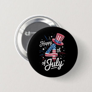 Happy 4th Of July Patriotic American Flag USA 2 Inch Round Button