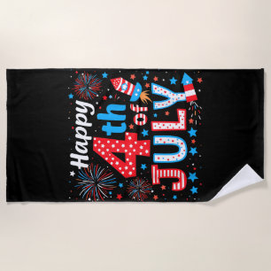 Happy 4th Of July Patriotic American Flag USA Beach Towel