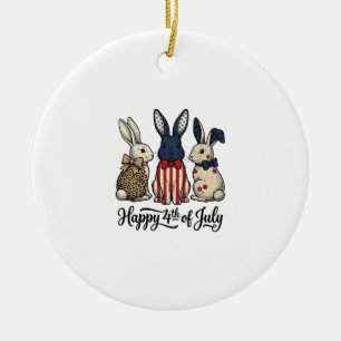 Happy 4th of July Patriotic Bunny Shirt Design_1 Ceramic Ornament