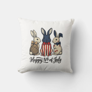 Happy 4th of July Patriotic Bunny Shirt Design_1 Throw Pillow