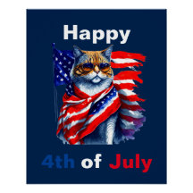Happy 4th of July Patriotic cat American Flag