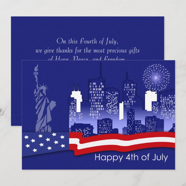 Happy 4th of July. Patriotic Custom Flat Card (Front/Back)