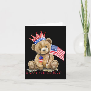 Happy 4th Of July Patriotic Cute Bear Women Girls Card