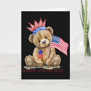 Happy 4th Of July Patriotic Cute Bear Women Girls  Card