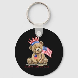 Happy 4th Of July Patriotic Cute Bear Women Girls  Keychain