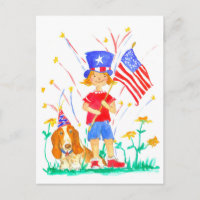 Happy 4th of July Patriotic Girl Hound Dog