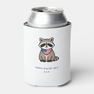 Happy 4th of July Patriotic Raccoon Art Can Cooler