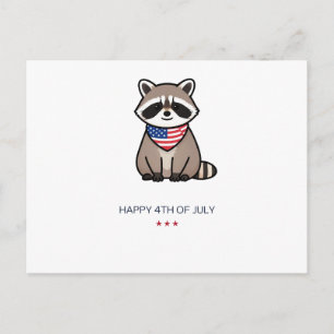 Happy 4th of July Patriotic Raccoon Art Postcard
