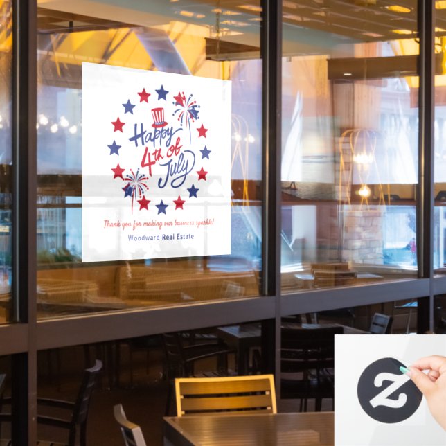Happy 4th of July Patriotic Real Estate Office  Window Cling (Restaurant Window)