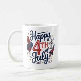 Happy 4th of July Patriotic Rocket & Stars Coffee Mug