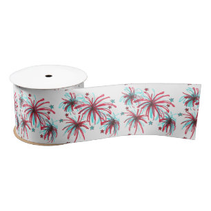Happy 4th of July Patriotic USA Fireworks Burst Satin Ribbon