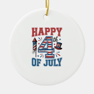 Happy 4th of July Patriotic Vintage Vector Design_ Ceramic Ornament