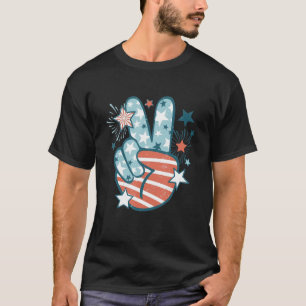 Happy 4th Of July Peace Hand Sign American Flag Pa T-Shirt