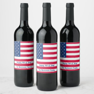 Happy 4th of July Personalized American Flag Wine Label