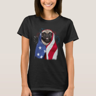 Happy 4th Of July Pug Wearing American Flag Pride T-Shirt