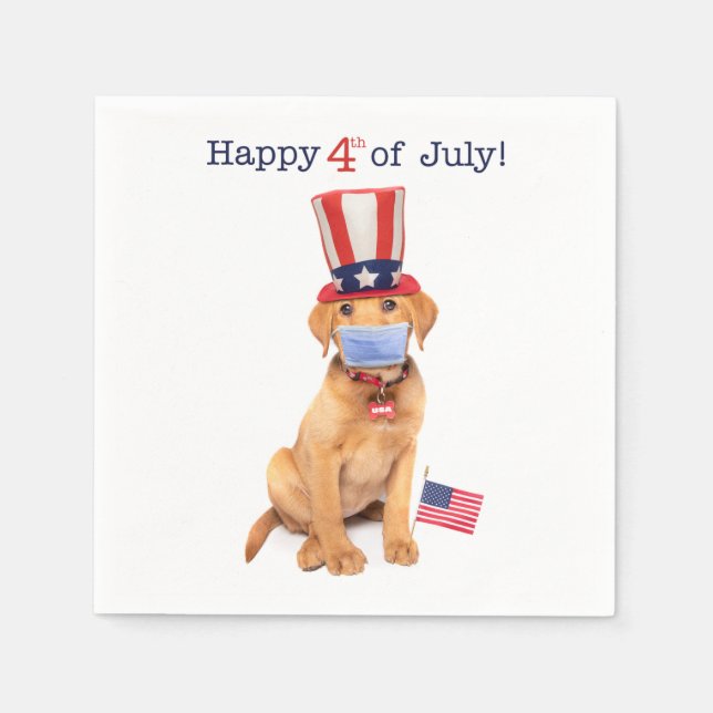 Happy 4th of July Puppy in Face Mask Napkin (Front)