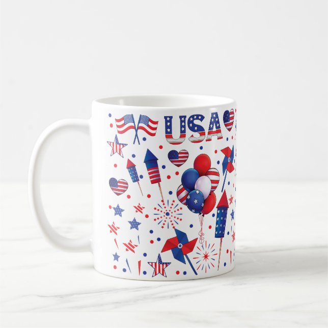 Happy 4th of July Red Blue Cute Party  Coffee Mug (Left)