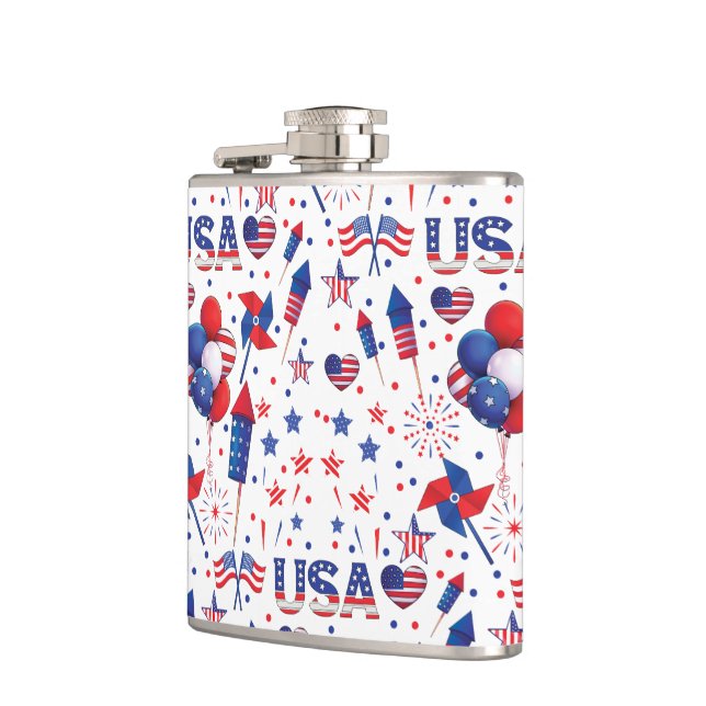 Happy 4th of July Red Blue Cute Party  Hip Flask (Left)