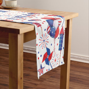 Happy 4th of July Red Blue Cute Party  Short Table Runner
