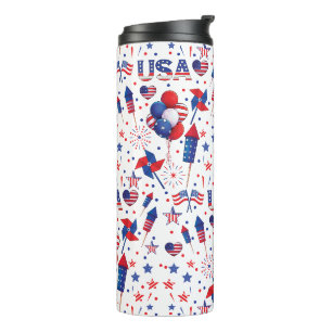 Happy 4th of July Red Blue Cute Party Thermal Tumbler